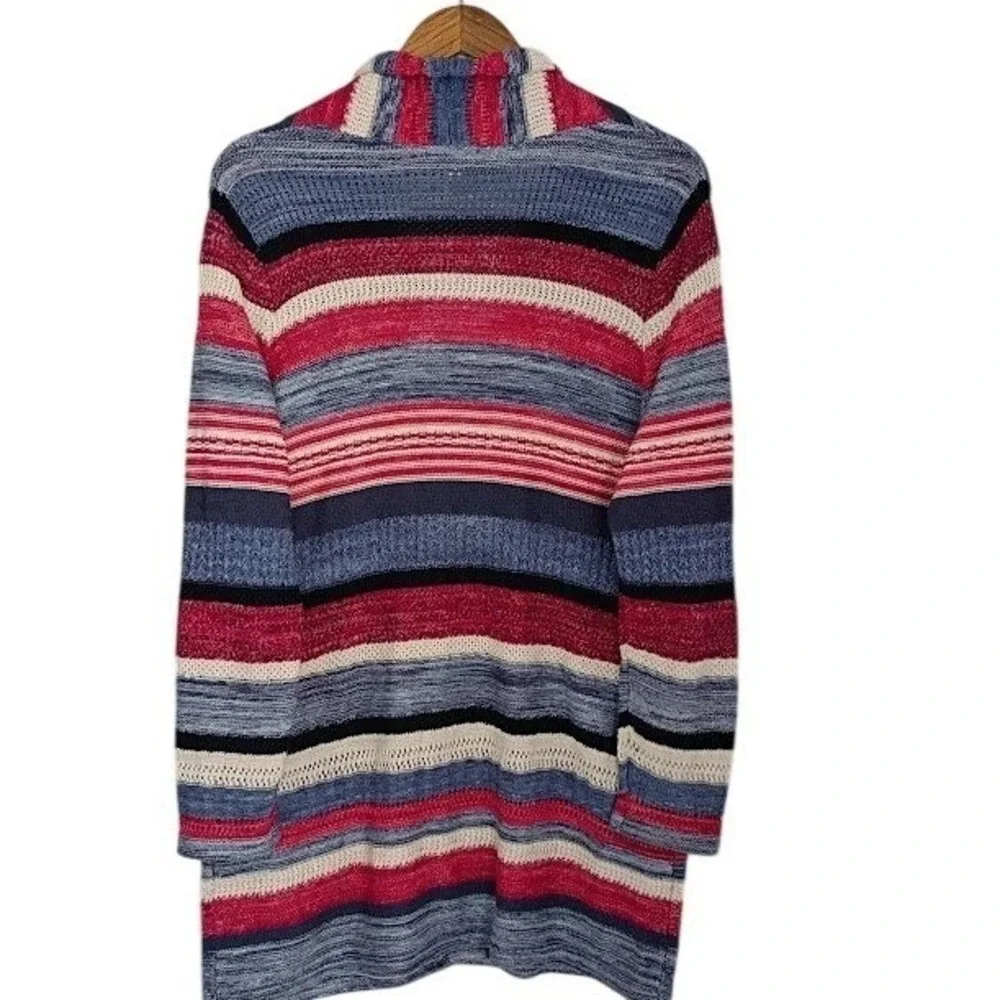 J. Jill Cotton Linen Southwestern‎ Striped Cardigan M Longline Cozy Rustic Boho